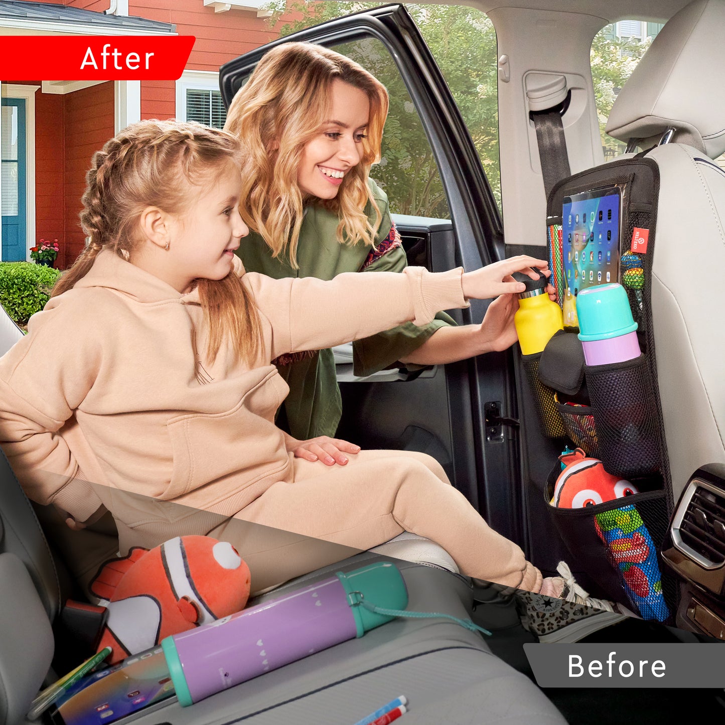 H Helteko Car Seat Organizer with Travel Tray